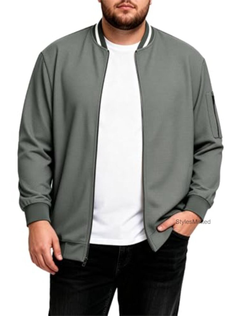 Lightweight Textured Varsity Full-Zip Bomber Jacket for Big and Tall Men